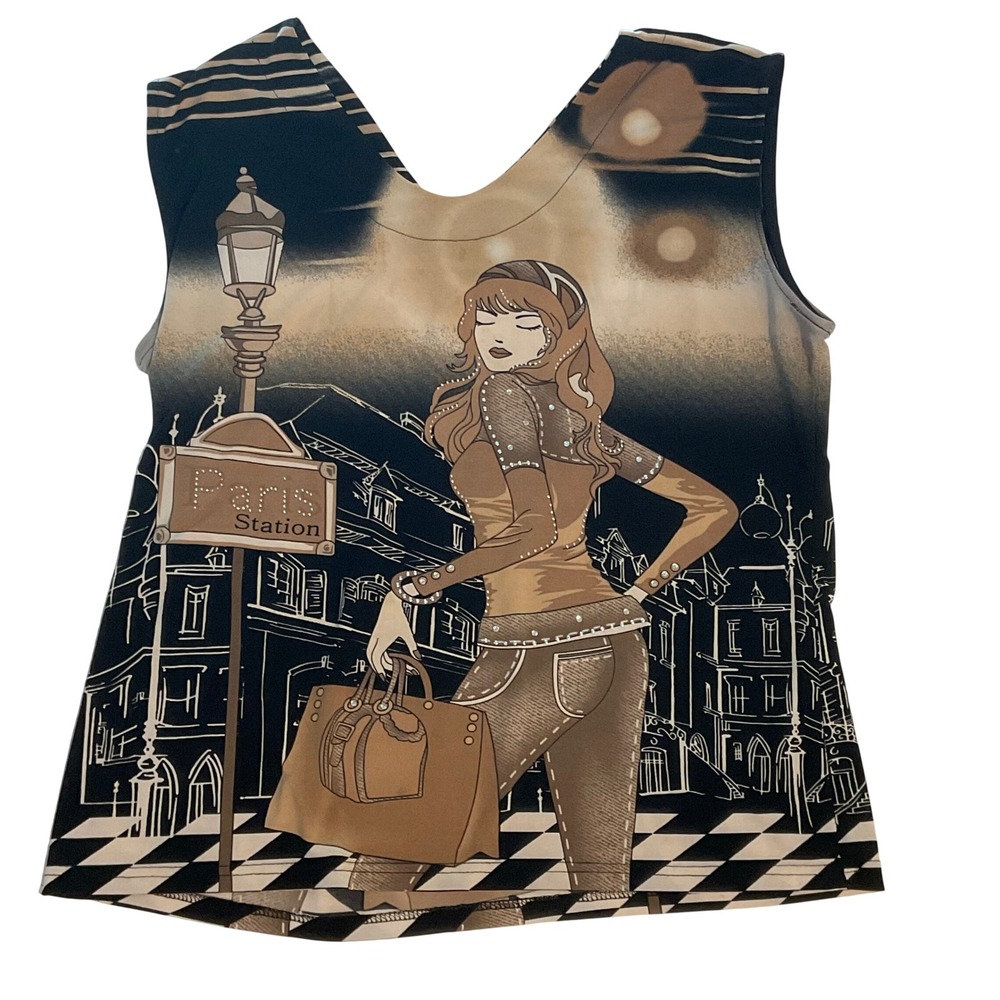 Vintage Y2K 90's Rhinestone studded Paris Valentina women's top retro graphic 1X
